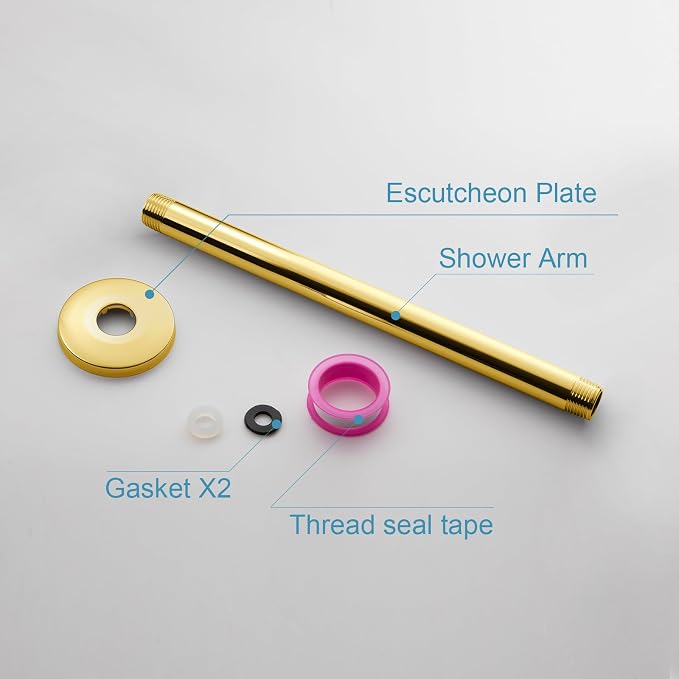 OFFO Shower Arm with Flange, Bright Gold 10 in Ceiling Mount Replacement Rain - Image 6