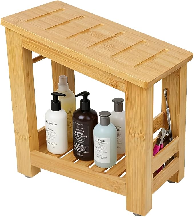 Shower Foot Rest, Small Bamboo Foot Stool by Unknown