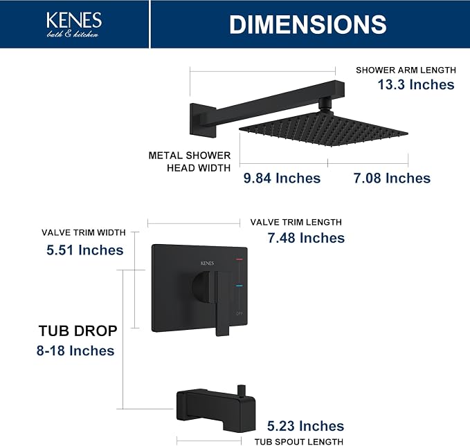KENES Matte Black Tub Shower Faucet Set Complete - Image 6