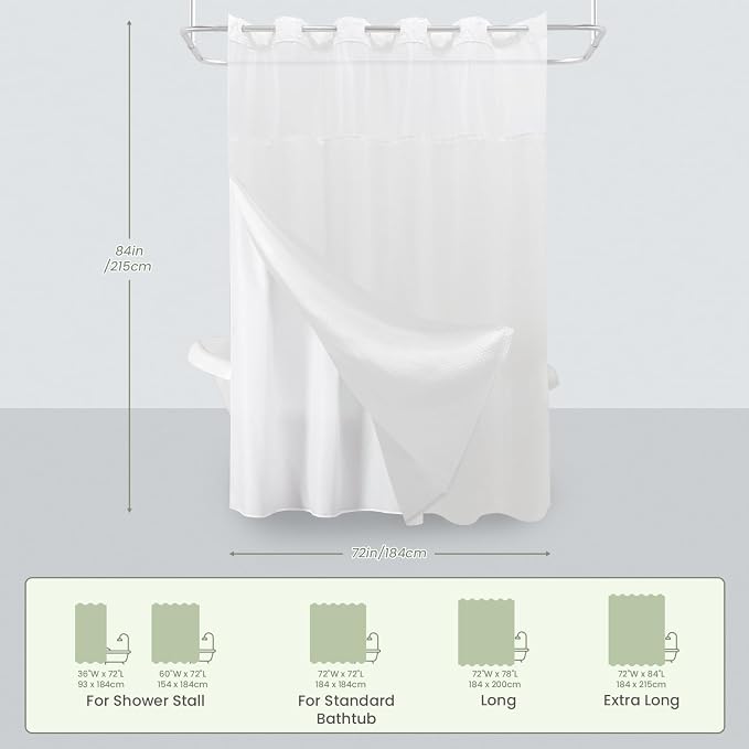 Inhousolu Extra Long No Hook Shower Curtain - Image 7