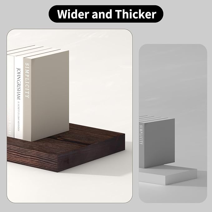 SAUMONIERES Floating Shelves 8 Inch Deep Solid Wood Wide Wall Shelf Set of 1 - Image 4