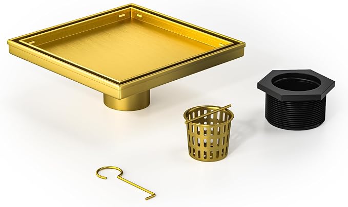 Square Shower Drain 8", Brushed Gold Floor Drain - Image 8