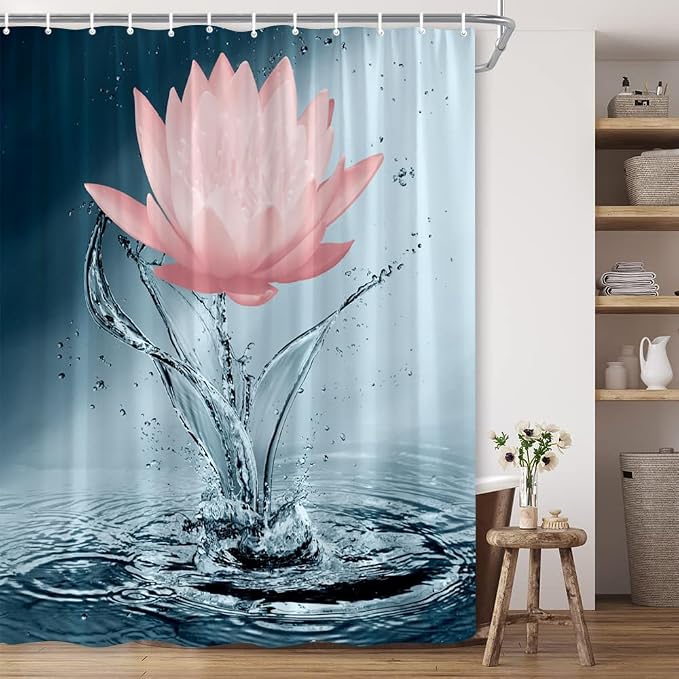 Lotus Shower Curtain Blue Red Flower Elegant Blooming Floral by showercurtain