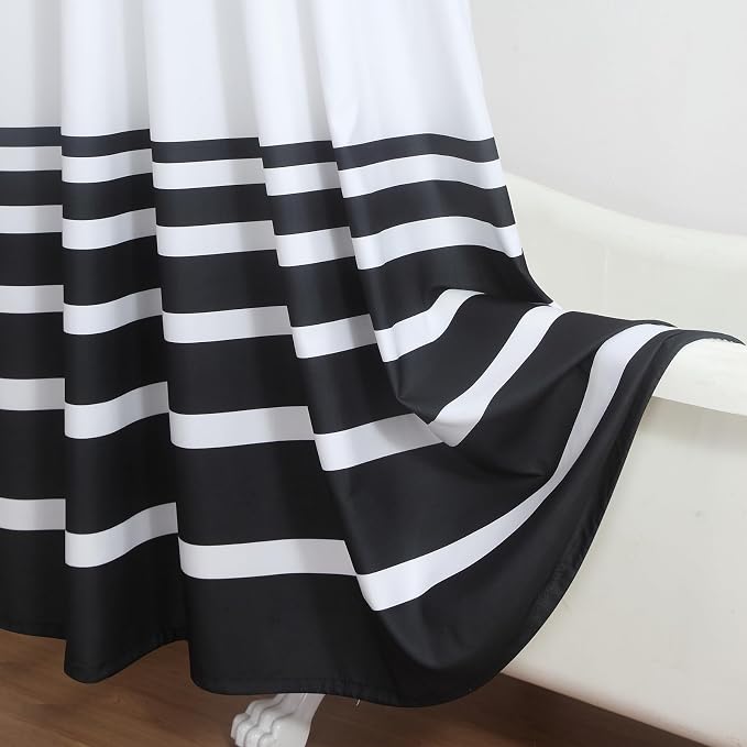 Extra Long White and Black Striped Shower Curtain 72x84 Inches, Waterproof - Image 6