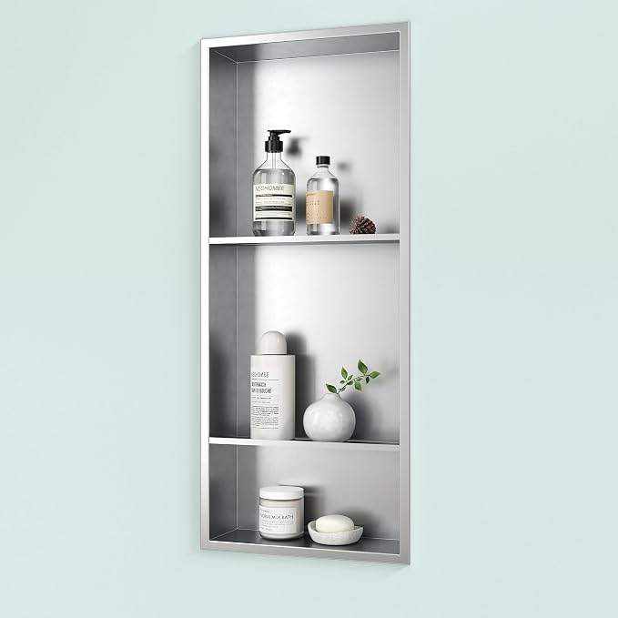 Neodrain 12X30 Inch Brushed Three Layers Stainless Steel Shower Niche, NO Tile - Image 5