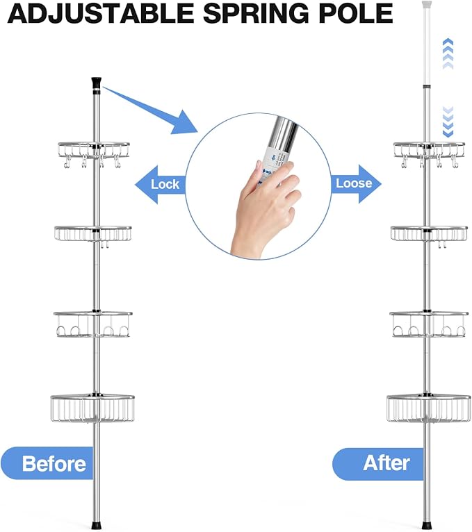 Corner Shower Caddy Tension Pole: Stainless Steel Rustproof 4-Tier Shower - Image 8