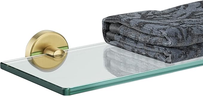 JQK Bathroom Glass Shelf Gold, Tempered Glass Shower Storage 12 by 5 inches by Homeimprovement
