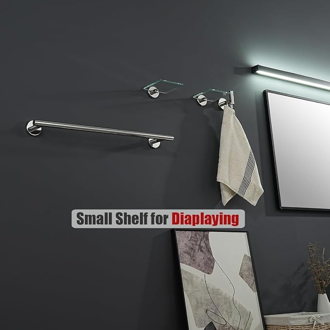 JQK Small Floating Glass Shelves Chrome, 4 Inch Display Ledges - Image 2