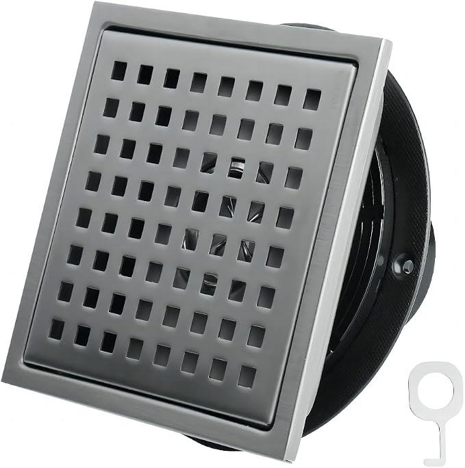 6 Inch Square Shower Drain, SUS 304 Stainless Steel Shower Drain by Yridefe