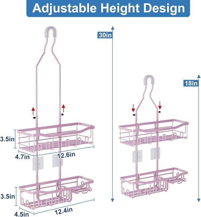 Shower Caddy, Upgraded Extended Length Shower Caddy Over Showerhead No Blocking - Image 2