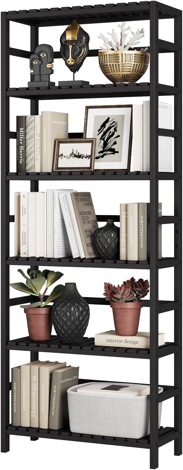 Bamjoy Bamboo Shelf, 6-Tier Bookshelf Adjustable Storage Shelves, Tall Shelving by Bamjoy