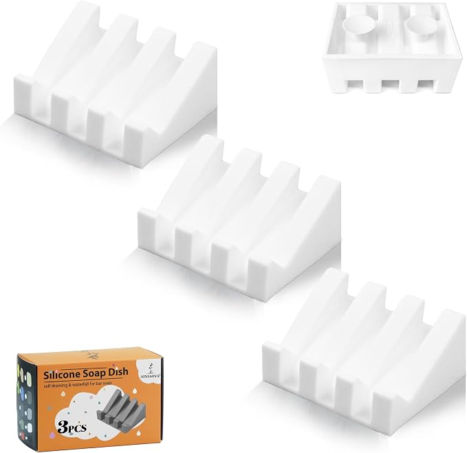 Silicone Soap Dish with Drain, Upgrade Double Suction Cups at The Bottom by AIXIAOYA