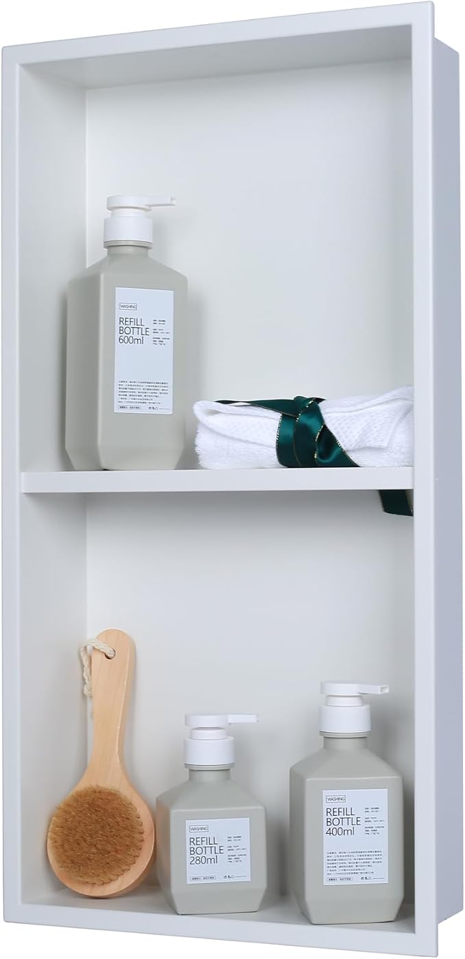 Recessed Wall Niche for Shower Room Storage, Double-Layer Shelves, Wall Insert by IKITRAEE