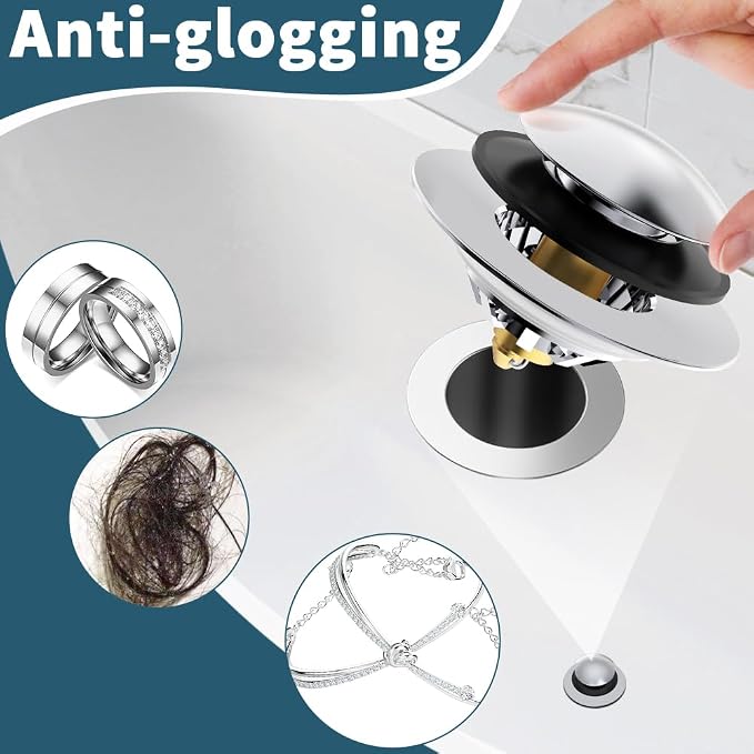 Bathtub Drain Stopper with Hair Catcher, Anti Clogging Bath Tub Drain Stoppers - Image 7