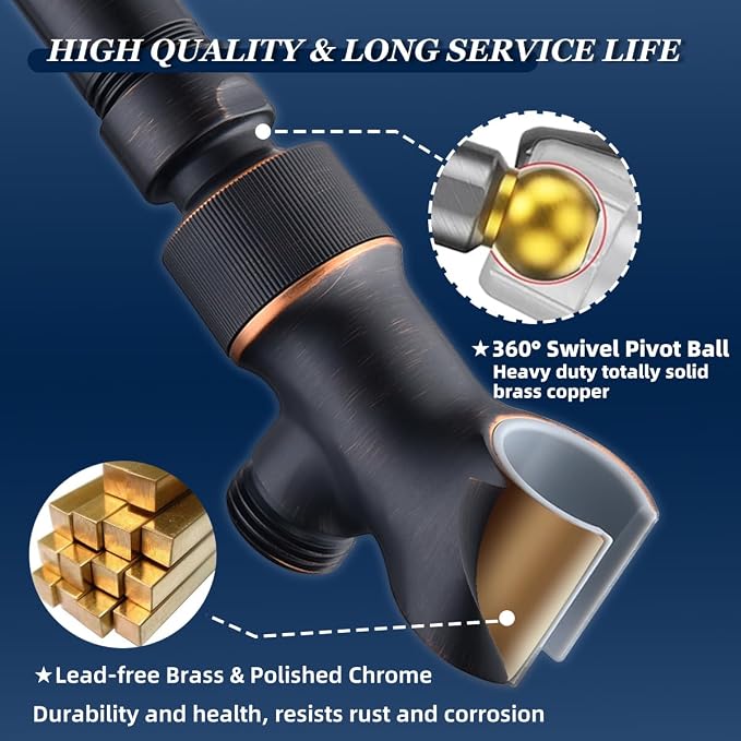 Shower Head Holder All Metal Adjustable Handheld Shower Arm Mount, 1/2" Shower - Image 3