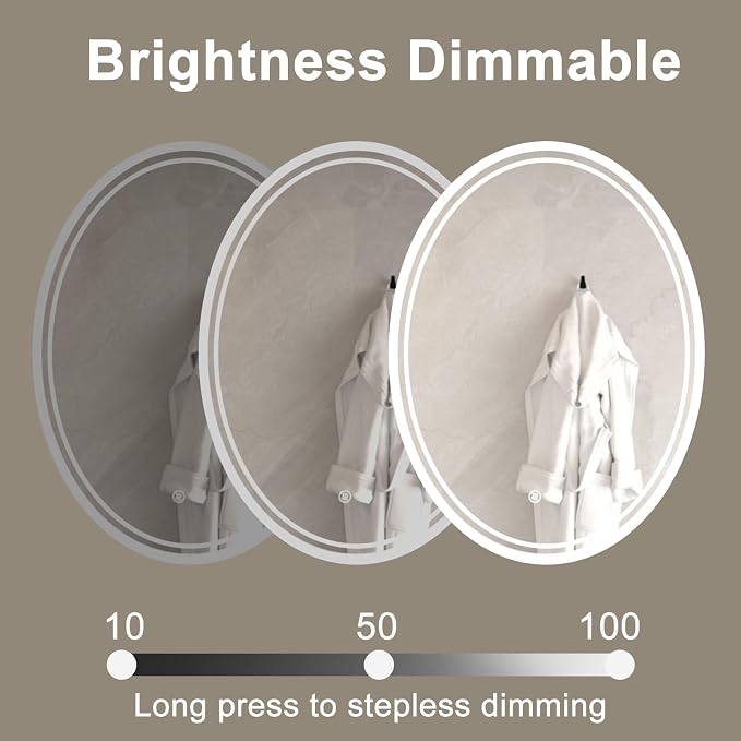 32 x 24 inch Oval LED Bathroom Mirror Anti-Fog 3 Colors Light Dimmable Wall - Image 3