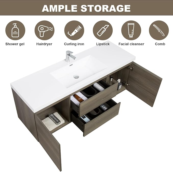 Floating Vanity Bathroom, 60 Inch Bathroom Vanity - Image 5