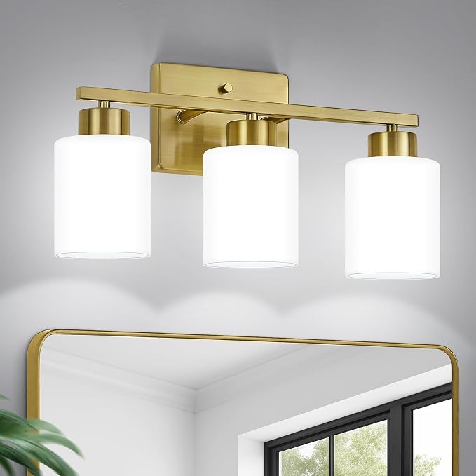 Brushed Gold Bathroom Light Fixtures, 3-Light Modern Vanity Light Over Mirror by FonmYim