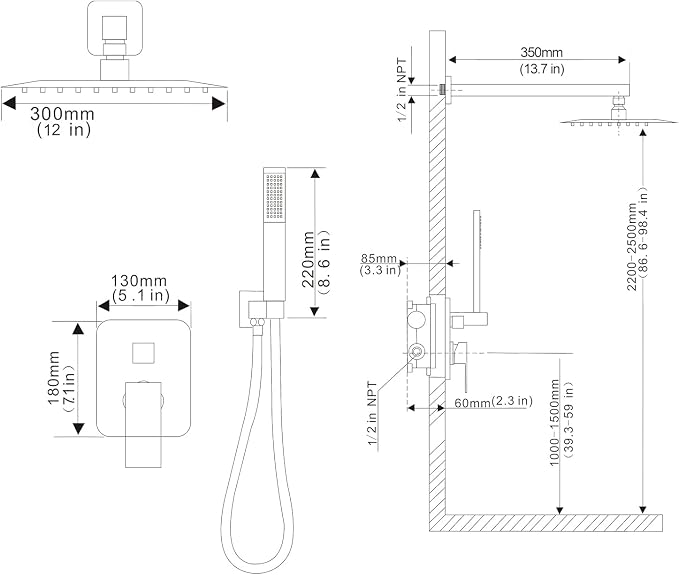 Rainfall Shower System Matte Black Shower Faucet Set - Image 8