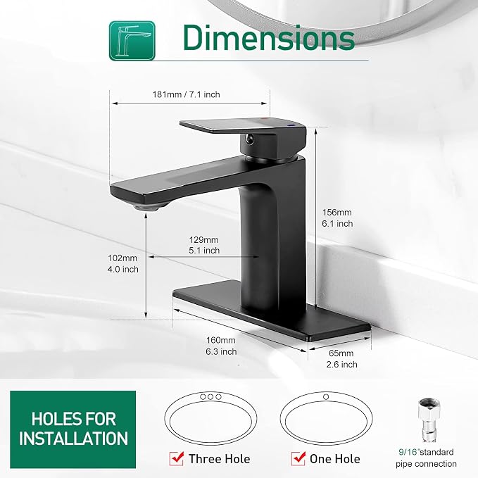 VOTON Matte Black Bathroom Faucet 1 Hole, Single Handle Bathroom Sink Faucets - Image 6