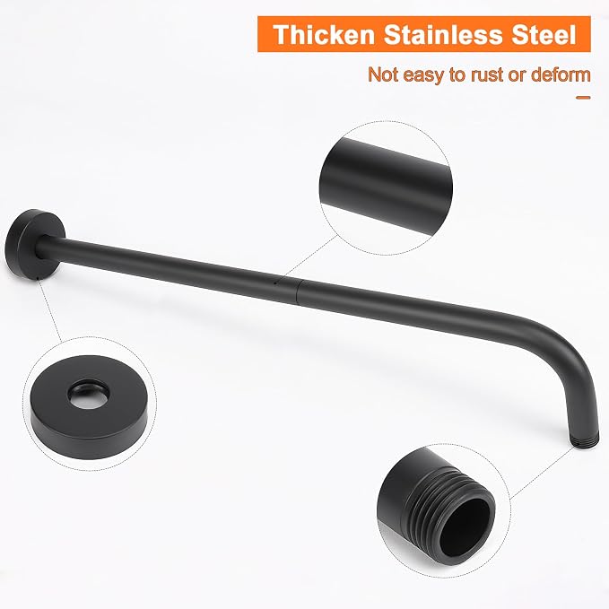 HarJue Shower Arm with Flange and Teflon Tape, Wall Mounted Shower Pipe 304 - Image 3