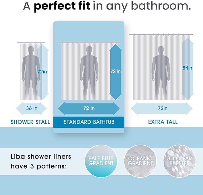 LiBa PEVA Shower Curtain Liner - 8G Waterproof Shower Liner - Image 5
