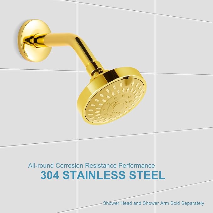 OFFO Shower Arm with Flange, 6 in Bright Gold Wall Mount Replacement Angle - Image 3
