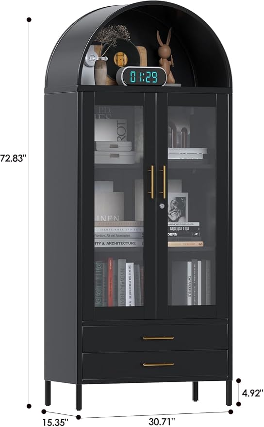 73''H Metal Arch Kitchen Pantry Cabinets, Arched Display Cabinet - Image 2