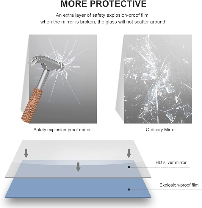 26x40 Inch Black Bathroom Mirror, Copper-Free Mirror, Aluminum Alloy Frame - Image 9