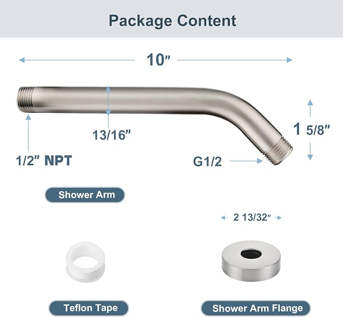 BRIGHT SHOWERS Shower Arm with Flange 10 Inches Solid Brass Shower Head - Image 4