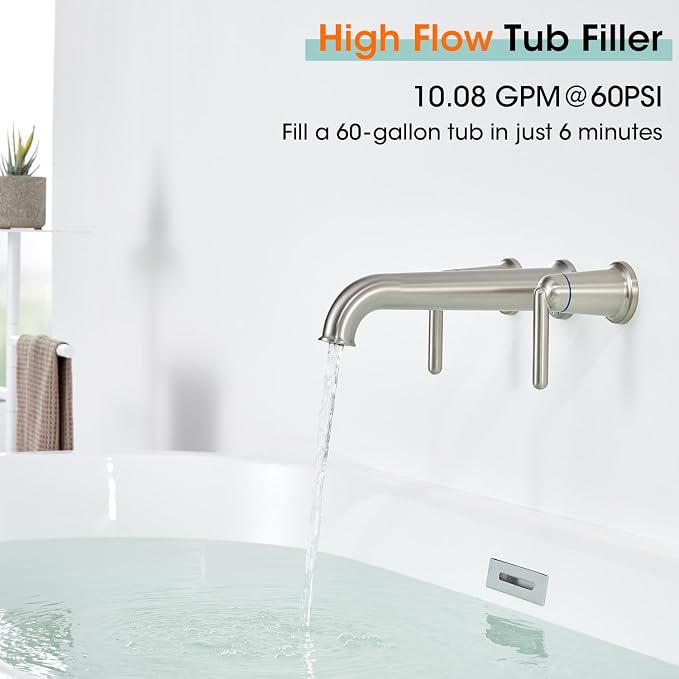 Wall Mount Tub Filler Long Spout Reach Tub Faucet - Image 3