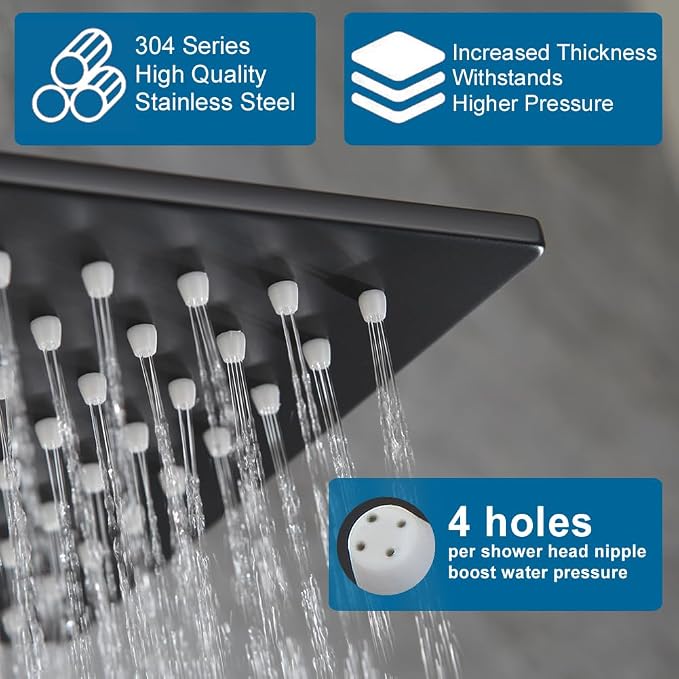 POP SANITARYWARE Matte Black Shower Faucet Set, Bathroom Rainfall Shower System - Image 3