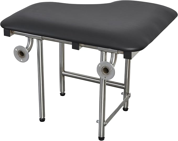28" x 22.5" Black Padded Wall Mount Folding Right-Handed Transfer Bench Shower - Image 3