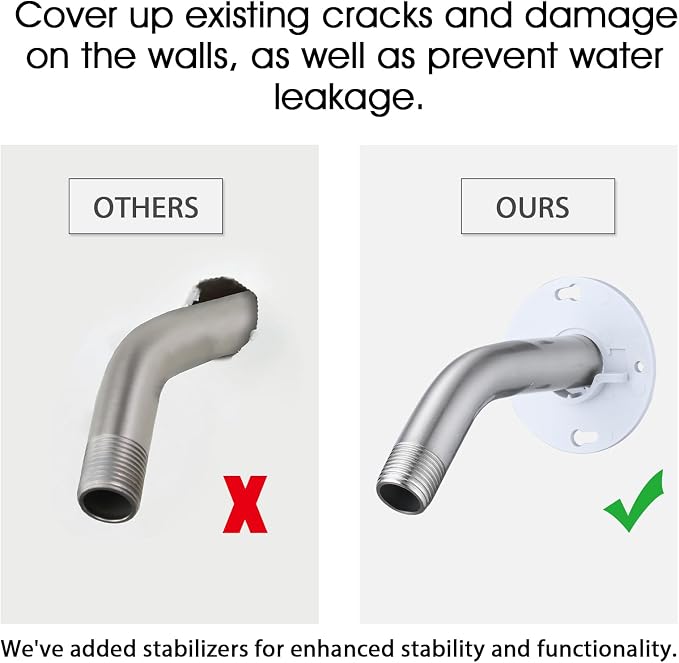 10 Inch Shower Arm with Flange and Stabilizer Bracket, Wall Mounted Shower Pipe - Image 3