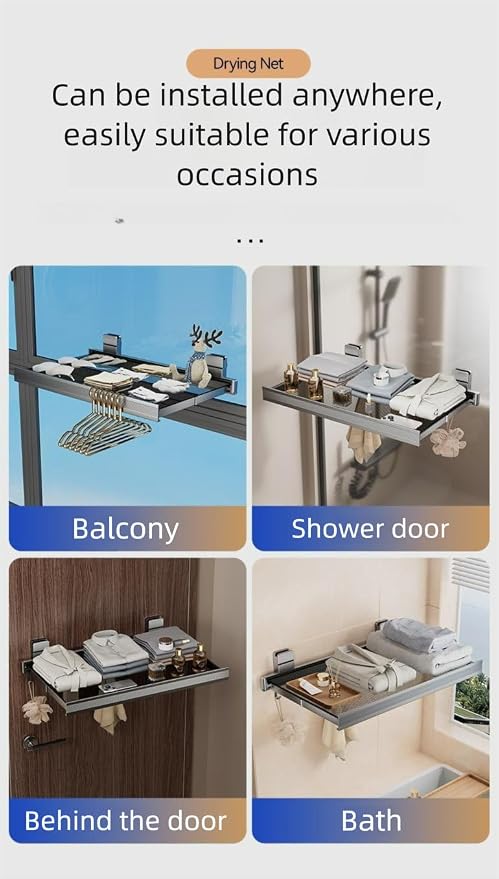 Oleth Telescopic Suction Cup Bathroom Towel Rack & Balcony Drying Net: Super - Image 9