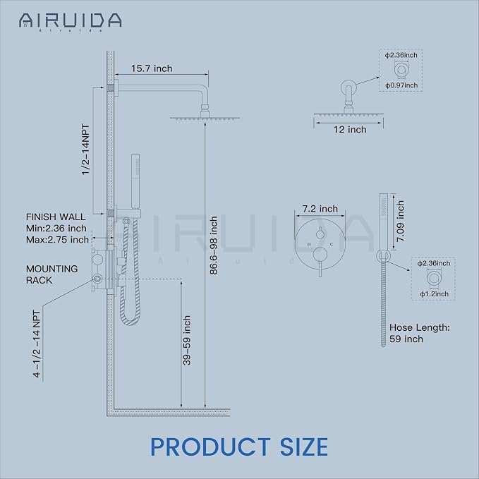 Airuida Shower Fixtures 2 Functions Shower Faucet Set Wall Mounted - Image 6