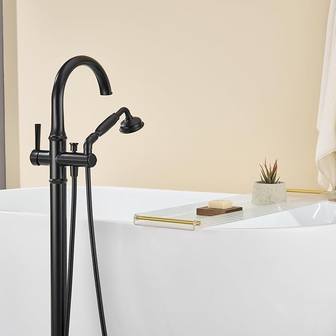 Freestanding Bathtub Faucet Black Free Standing Tub Filler Brass Bathtub - Image 6