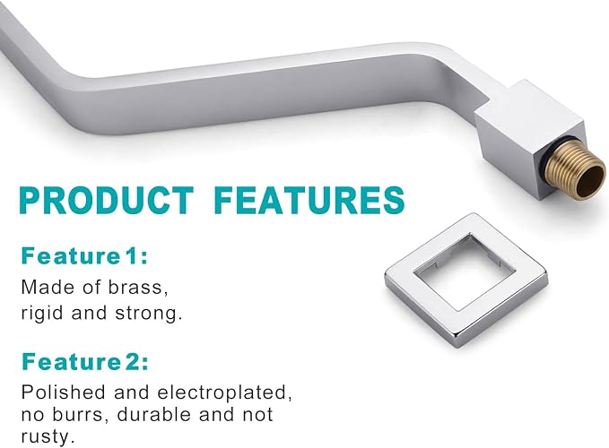 16 Inch S Shape Chrome Shower Head Arm, Square Wall Mounted Shower Arm and - Image 4