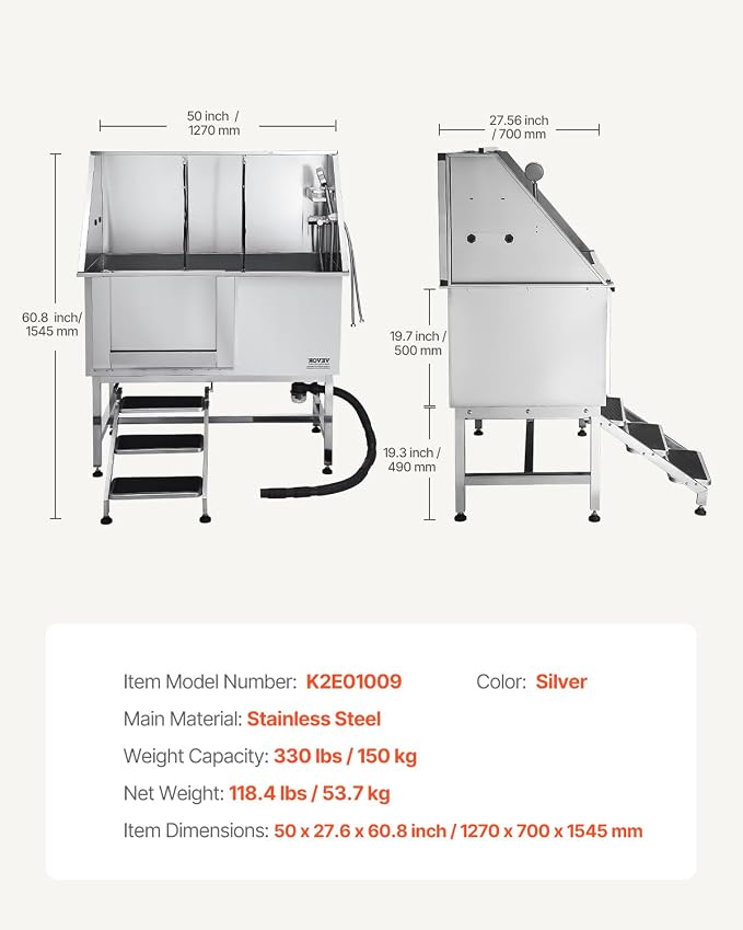 VEVOR Stainless Steel Dog Washing Station, Professional 50 inch Pet Grooming - Image 7