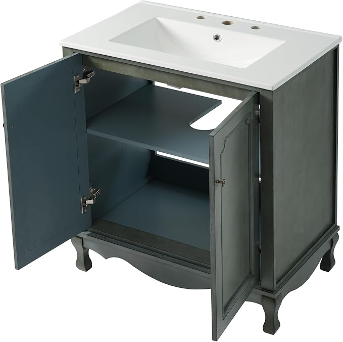 60" Double Sinks Bathroom Vanity Set, Vintage Bathroom Cabinet - Image 9