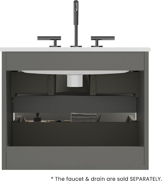 24" Bathroom Vanity with Sink, Modern Floating Vanity with Double Soft Closing - Image 7