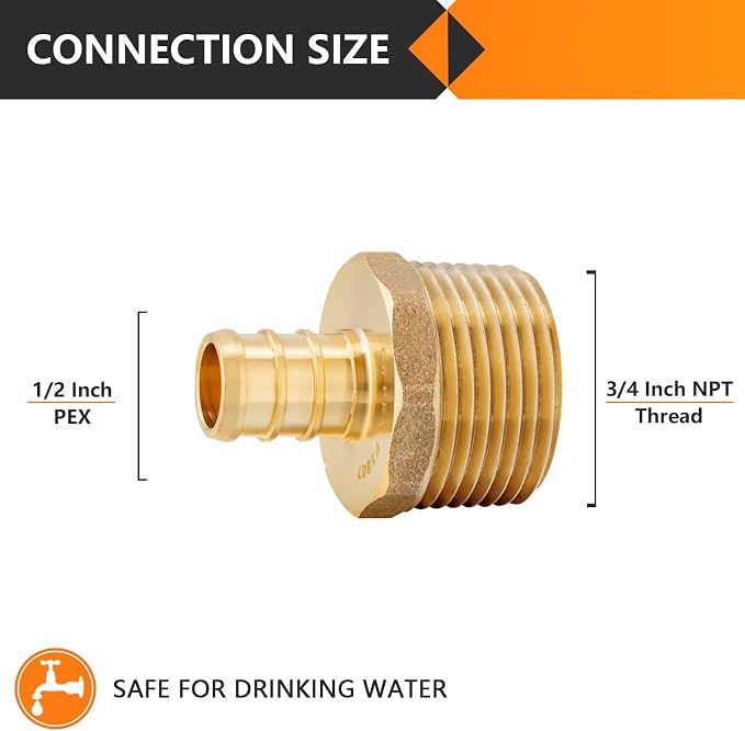 HeSun 20-Pack PEX Fittings, 1/2" PEX x 3/4" Male NPT, Brass Pex Male Adapter - Image 2