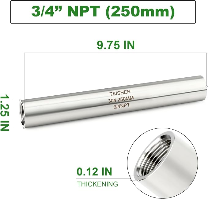 TAISHER 2PCS Stainless Steel Pipe Fittings, 3/4" NPT Female x 3/4" NPT Female - Image 2