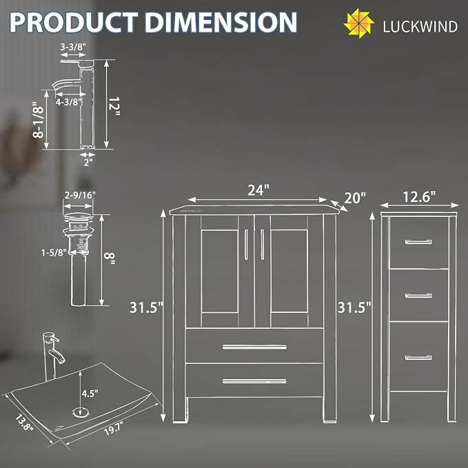 LUCKWIND 48" Bathroom Vanity Sink Combo, 24-inch Main Cabniet - Image 2