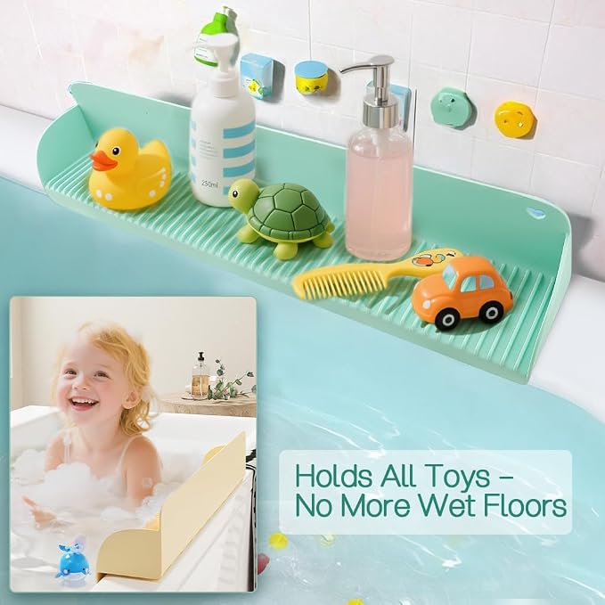 WALLFID Bathtub Splash Guard for Kids – 60 cm / 23.6" Wide Silicone Toy Storage - Image 4