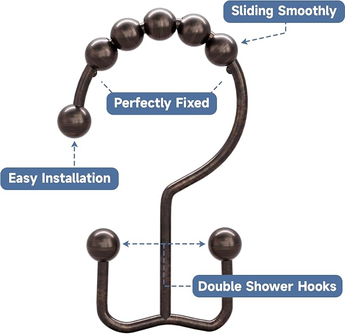 Titanker Shower Curtain Hooks Rings, Rust Resistant Metal Double Glide Shower - Image 6
