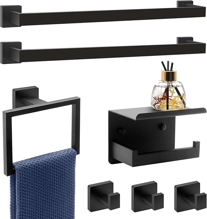 Matte Black Bathroom Hardware Set Towel Bar Set Black Bathroom Hardware by Dorudonatrox