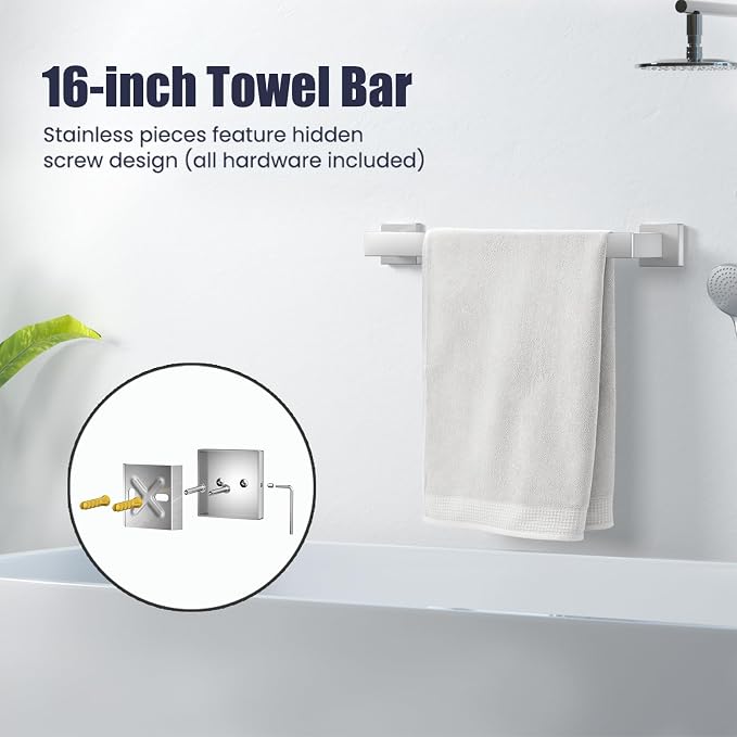 Bathroom Hardware Accessories Set: 5-Pieces Bath Towel Bar Set, Towel Racks - Image 2