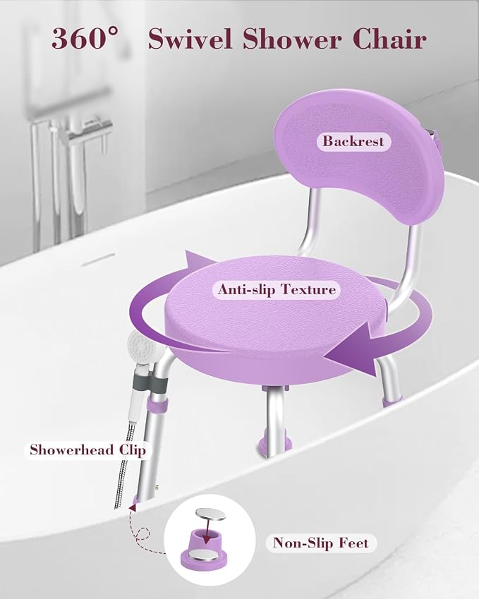Swivel Shower Chair, 360° Non-Slip Shower Seat - Image 2