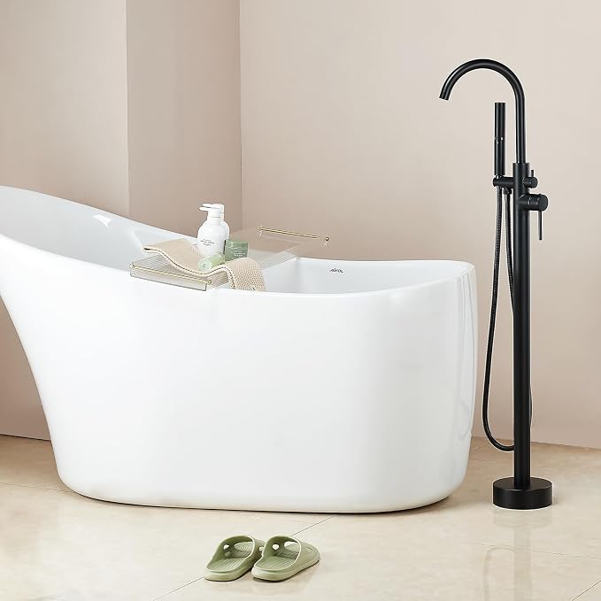 Freestanding Bathtub Faucet Matte Black Tub Filler Floor Mount Free Standing - Image 8
